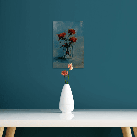 Roses in glass. Still life painting with flowers