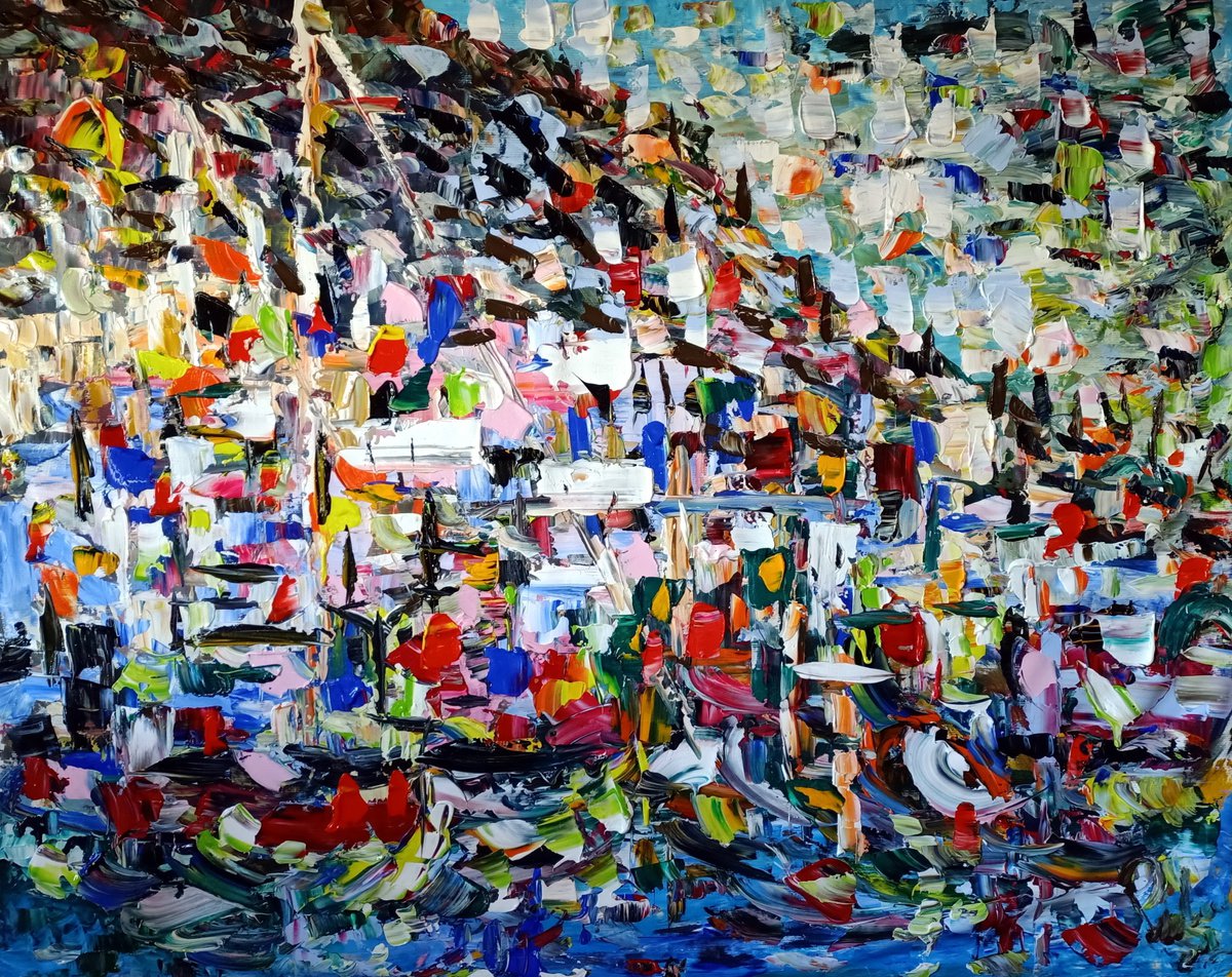 Abstract Acrylic Painting By Antonino Puliafico, 63 X 51, Luce Di Lago, Original Artwork