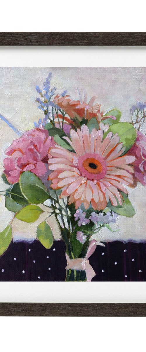 bouquet of gerbera and pinks 11*8 x 11*8 by Alexandra Sergeeva