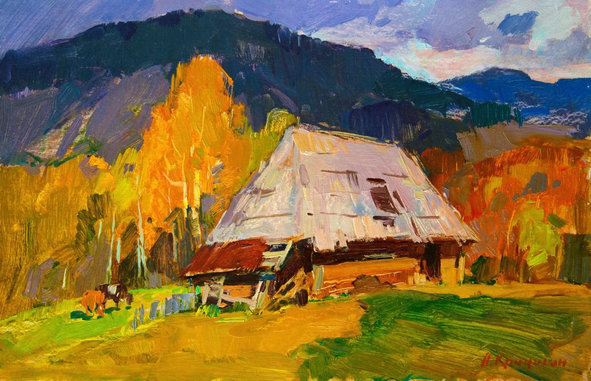 Impressionistic Landscape Oil Painting By Aleksandr Kryushyn, 19 X 13, Autumn In The Mountains. Kolochava Village, Artfinder