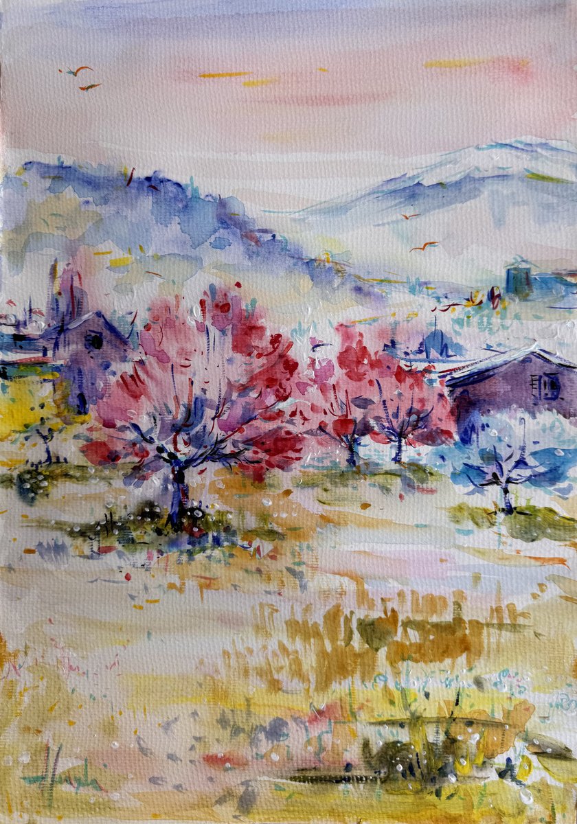 Impressionistic Watercolour , Spring In Tuscany By Altin Furxhi, 12 X 17, Artwork For Sale On Artfinder