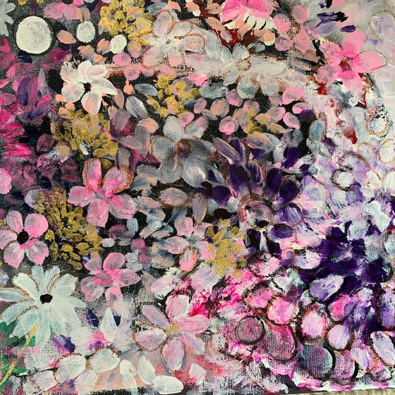 Florals - Original Acrylic Painting on Canvas - Ready to Hang - Ballerina - Fine Art - UK Art - Affordable Art - Home Decor - 38x20 cm - 15"x8"