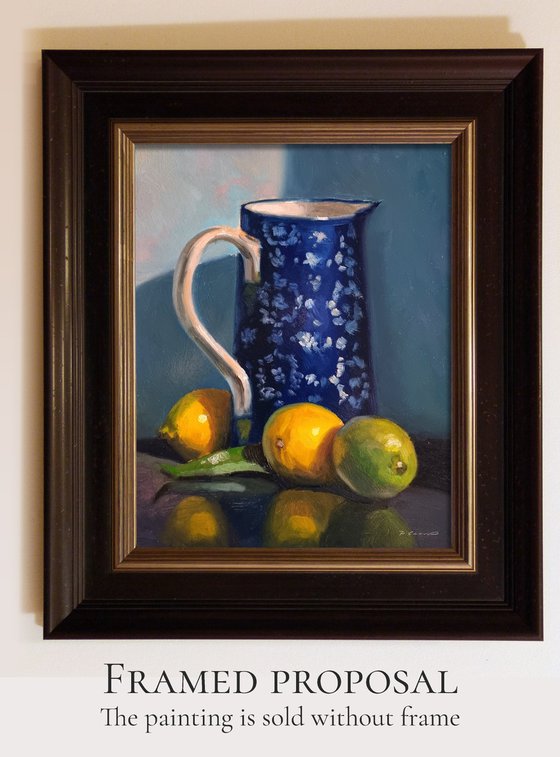 Lemons and Blue Pitcher