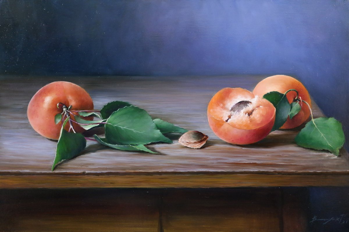 Still life with apricots by Gennady Vylusk