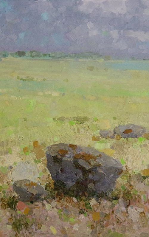 Meadow, Landscape oil painting, One of a kind, Signed, Handmade artwork by Vahe Yeremyan