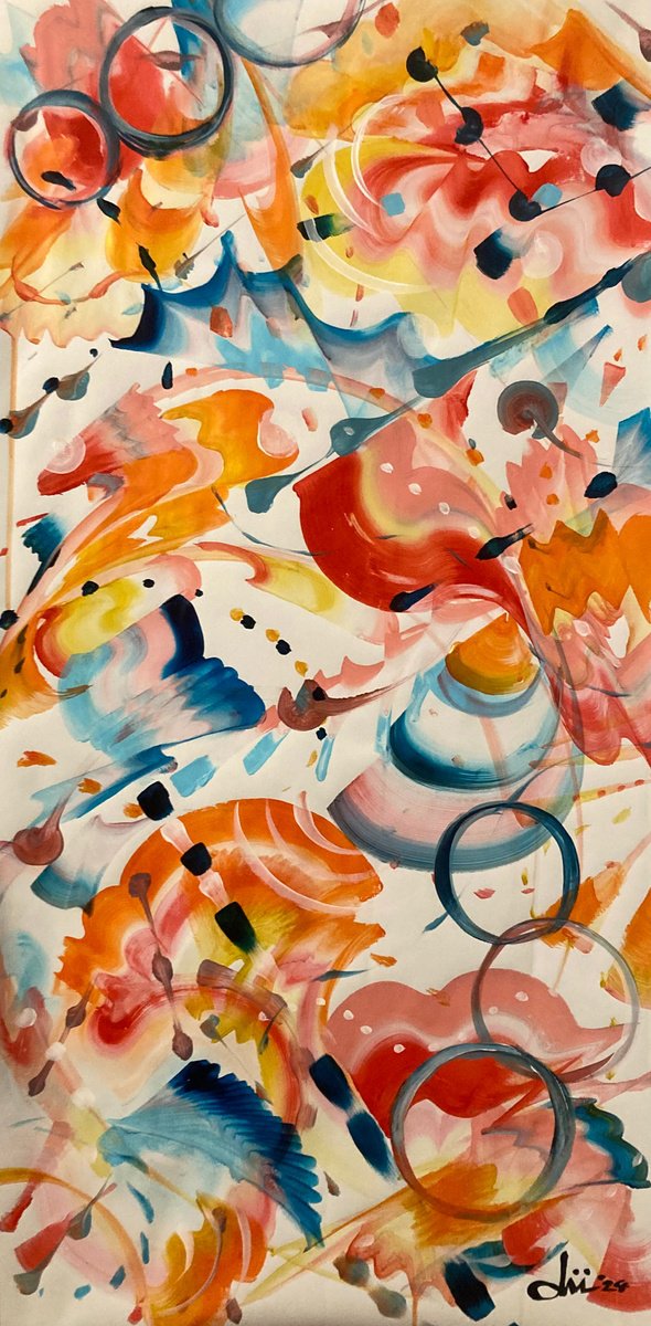 Organic Abstract Acrylic Painting By Daichi Matsusaki, 20 X 39, Color Dance 3-1-24, Original Artwork