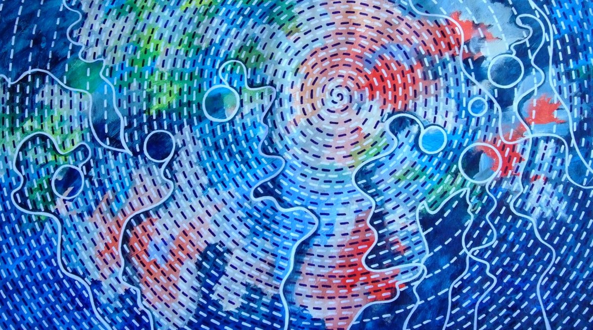 Abstract Acrylic Painting By Marina Krylova, 35 X 20", Secret Wellsprings #20, Original Artwork