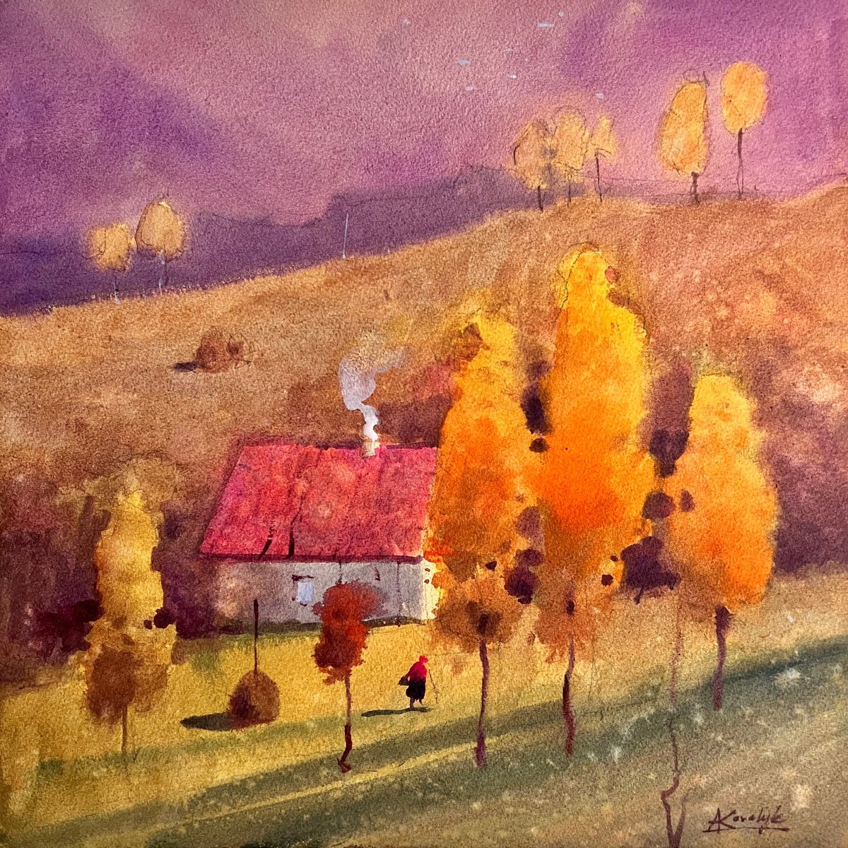 A warm autumn day in the Carpathians Watercolour by Andrii Kovalyk ...