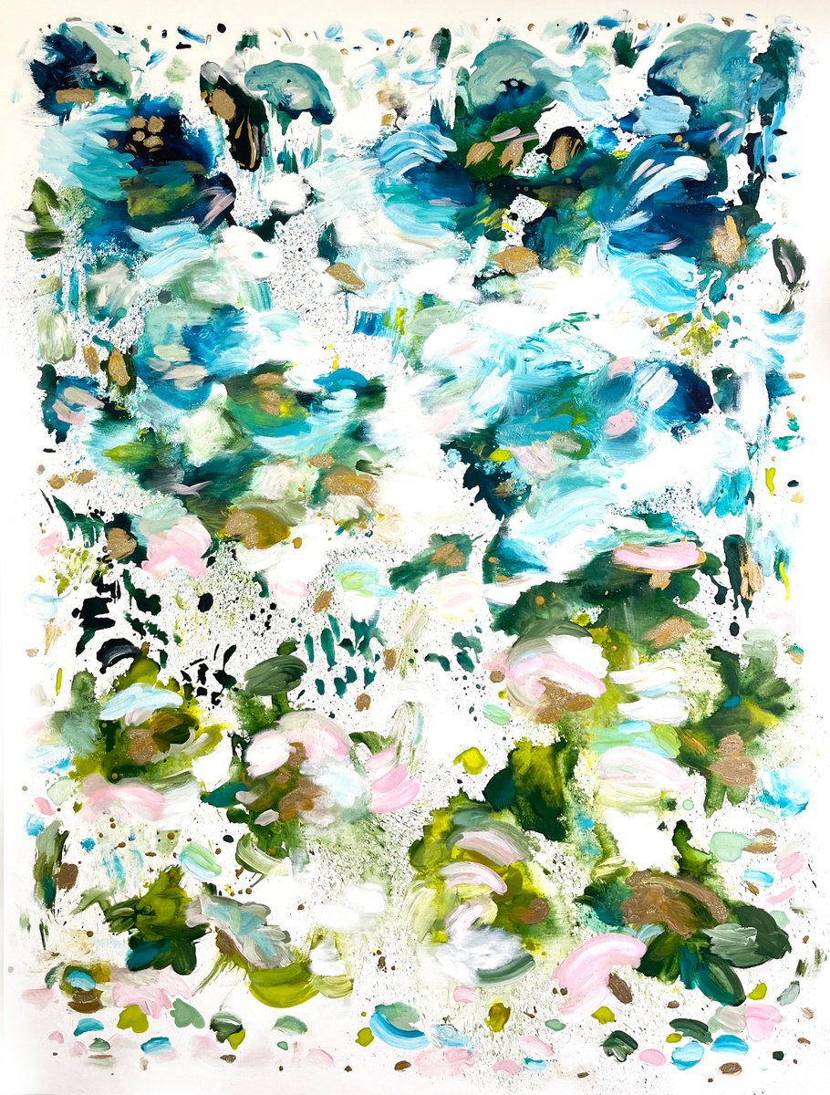 Organic Landscape Painting By Corinne Natel, 36 X 48, Superluminal Sea #1, Original Artwork