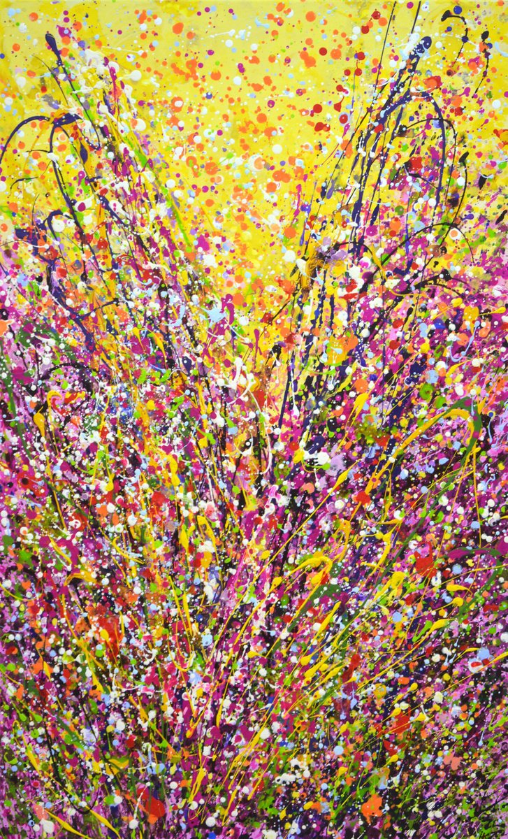 Expressive Abstract Acrylic Painting By Iryna Kastsova, 24 X 39, Pink Extravaganza., Original Artwork