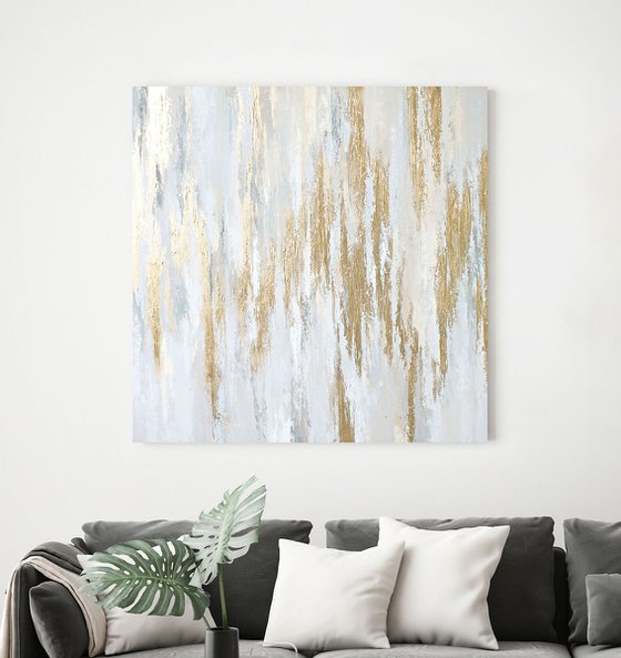 "Cascade" Acrylic abstract white and gold art