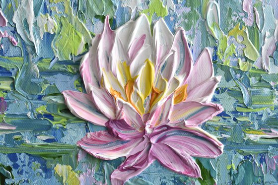 Pink Water Lilies - Impasto Acrylic Flower Painting(2019)