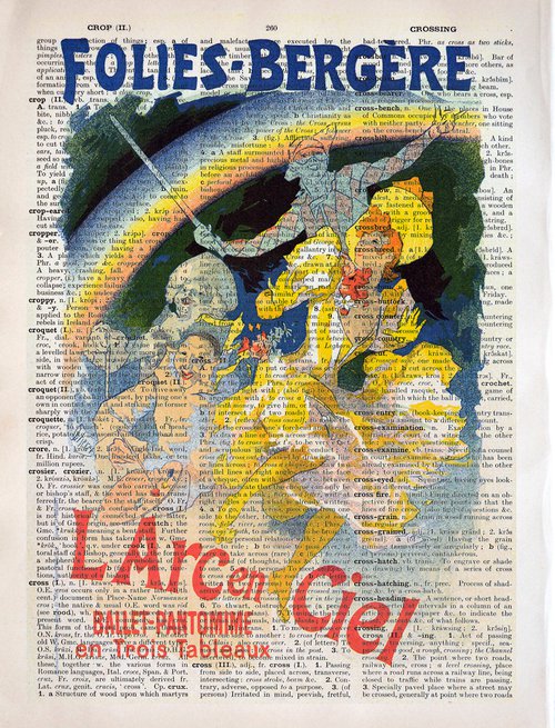 Folies-Bergère L'Arc en Ciel - Collage Art Print on Large Real English Dictionary Vintage Book Page by Jakub DK - JAKUB D KRZEWNIAK