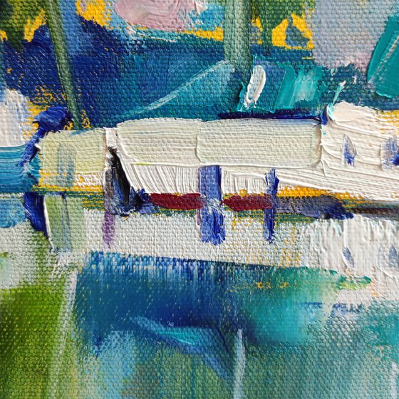 Yachts on the Lake — Original Oil Painting