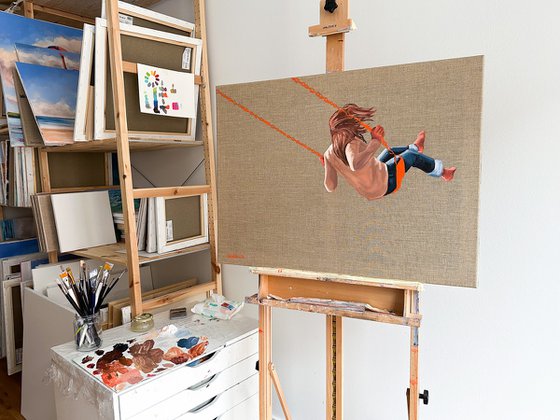 Back to Childhood - Woman on Swing Female Figure Painting