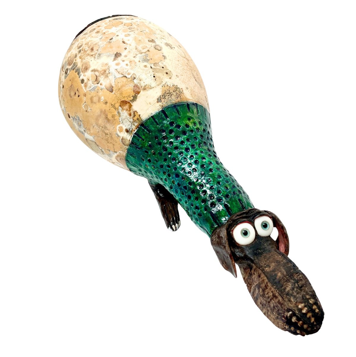 Expressive Animal Wood Sculpture By Eleanor Gabriel, 17 X 7, The Marcel Dog, Original Artwork