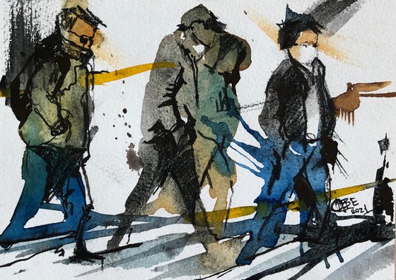 Set of 4 sketches “People on zebra crossing”