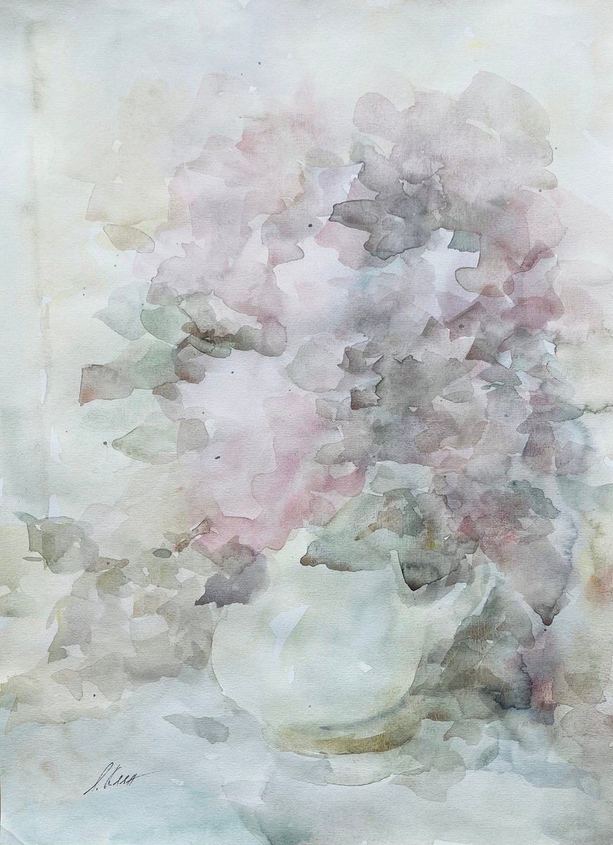 Impressionistic Still Life Watercolour By Elena Klyan, 12 X 16, Hydrangea 7 2023, Original Artwork