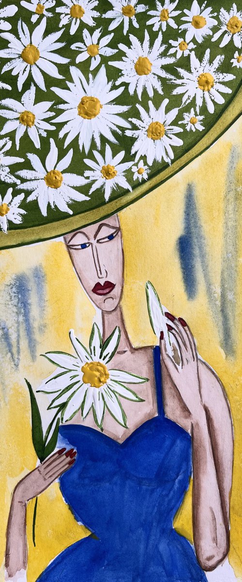 Woman Daisy Original Painting by Halyna Kirichenko