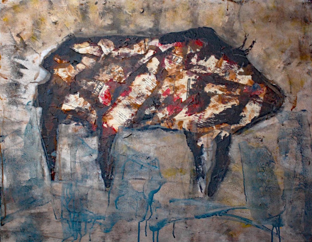 Animal Painting By Jacques Donneaud, 35 X 27, Le Grand Taureau, Original Artwork