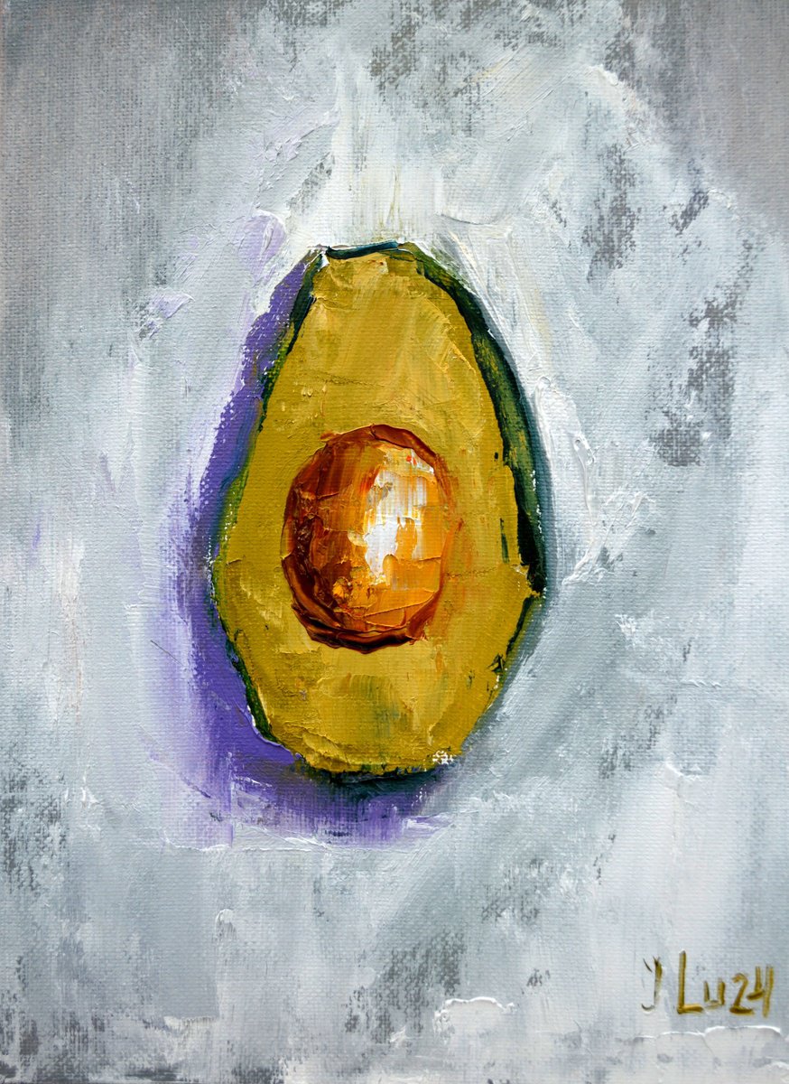 Expressive Still Life Oil Painting By Elena Lukina, 7 X 9, Avocado, Original Artwork