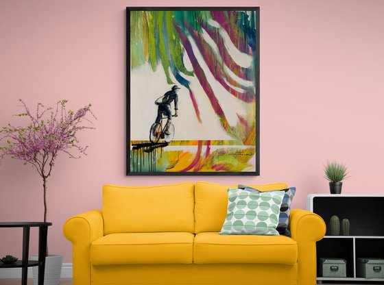 Big Bright painting - "Summer cyclist" - Pop Art - Street Art - Street - City - Bike - Sport