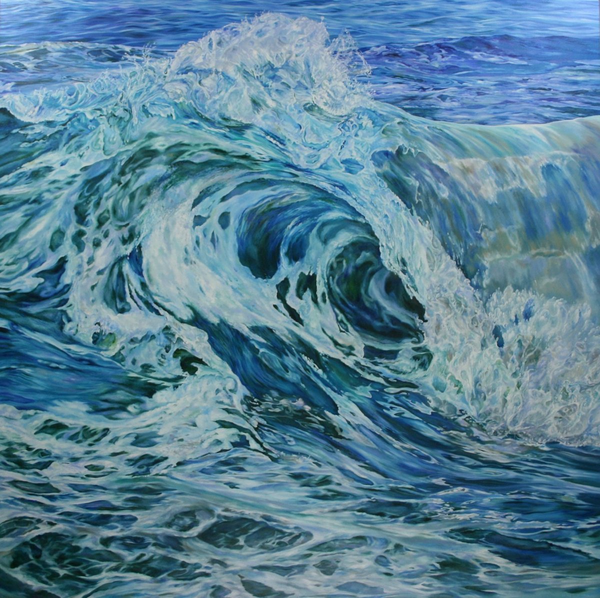 Photorealistic Landscape Oil Painting By Peter Goodhall, 60 X 60", The Great Wave, Original Artwork