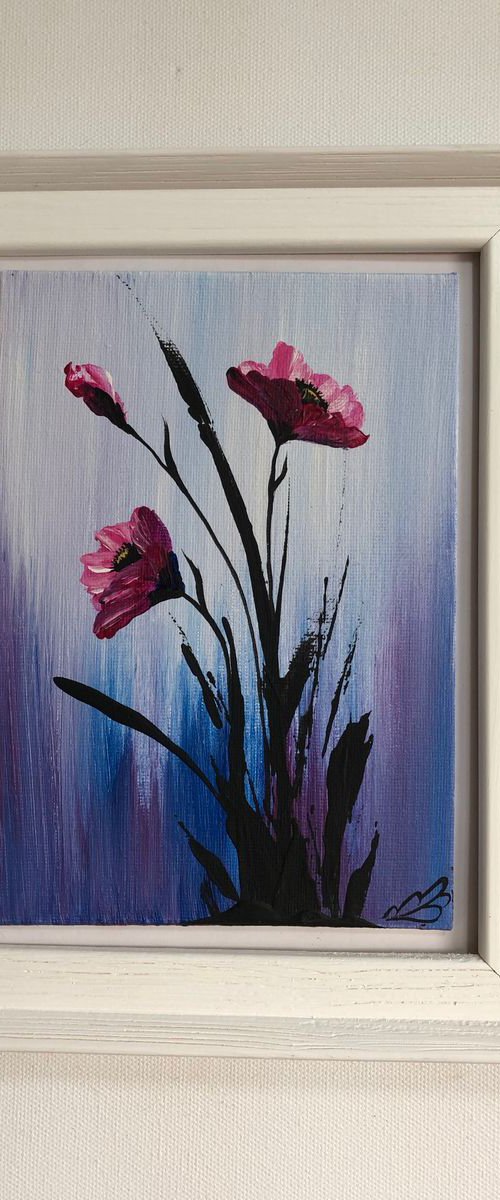 Pink poppies in a frame by Marja Brown