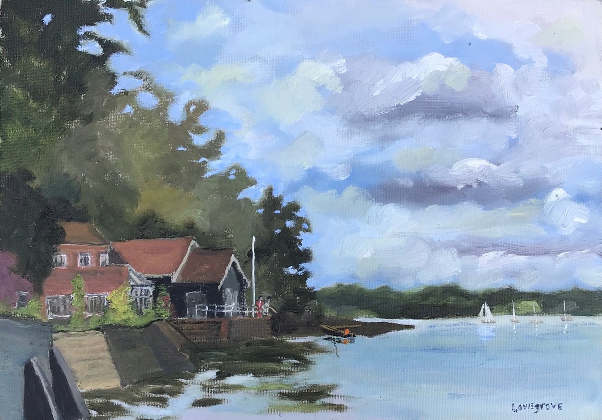Impressionistic Landscape Oil Painting By Julian Lovegrove Art, 14 X 10", Pin Mill Sailing Club., Original Artwork