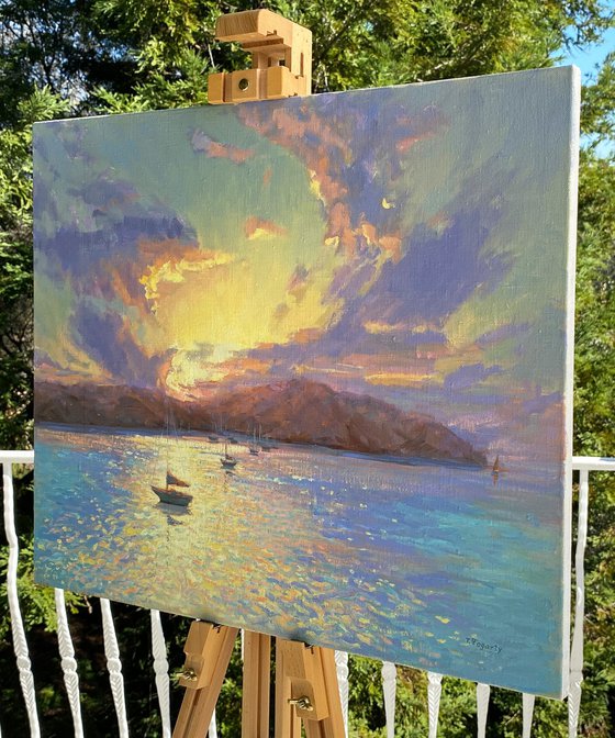Sunset Over Shimmering Sea