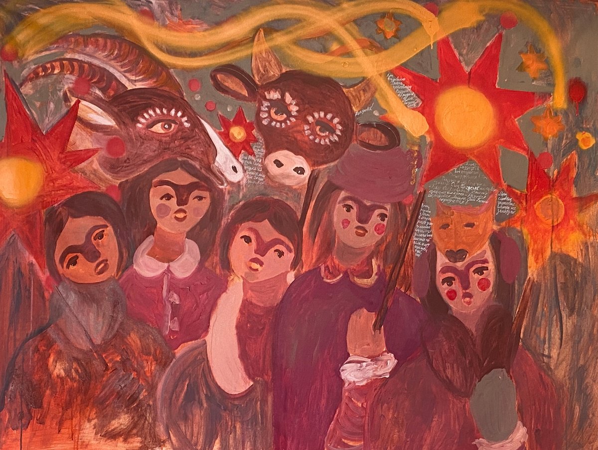 Impressionistic Portrait Acrylic Painting By Dasha Pogodina, 49 X 39, Ukrainian Christmas, Original Artwork