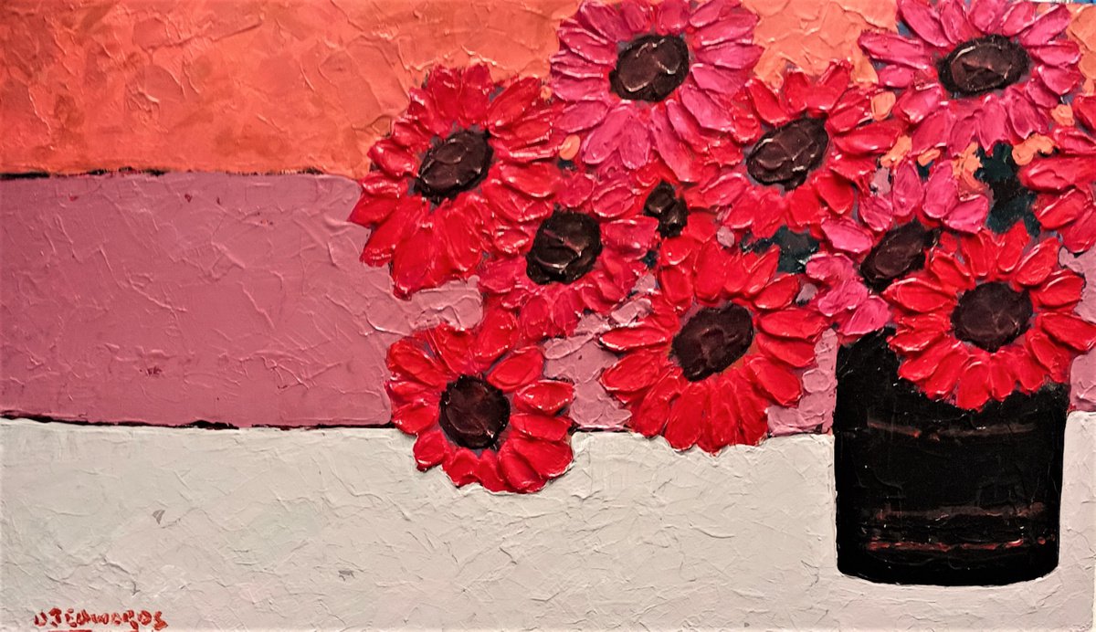 Impressionistic Botanical Acrylic Painting By David J Edwards, 24 X 14, Corner Arrangement, Original Artwork