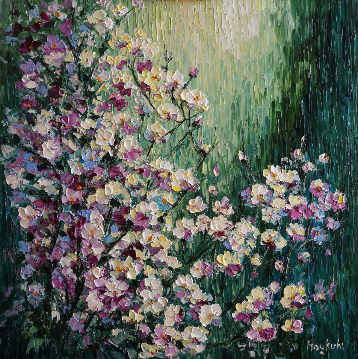 Impressionistic Landscape Oil Painting By Haykuhi Khachatryan, 24 X 24, Blossom..., Original Artwork