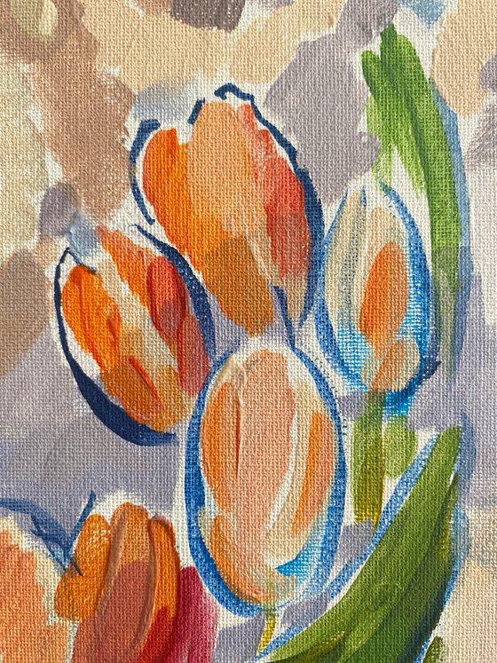 Tulips in a Blue Vase