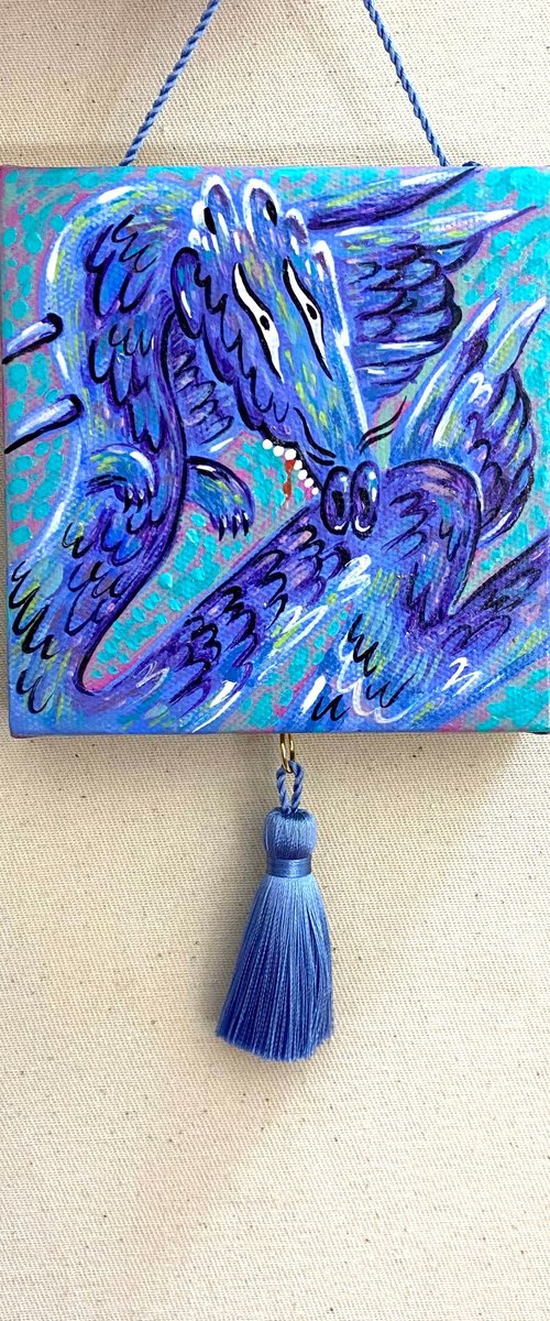 Blue funny dragon with a silk brush by Anna Onikiienko