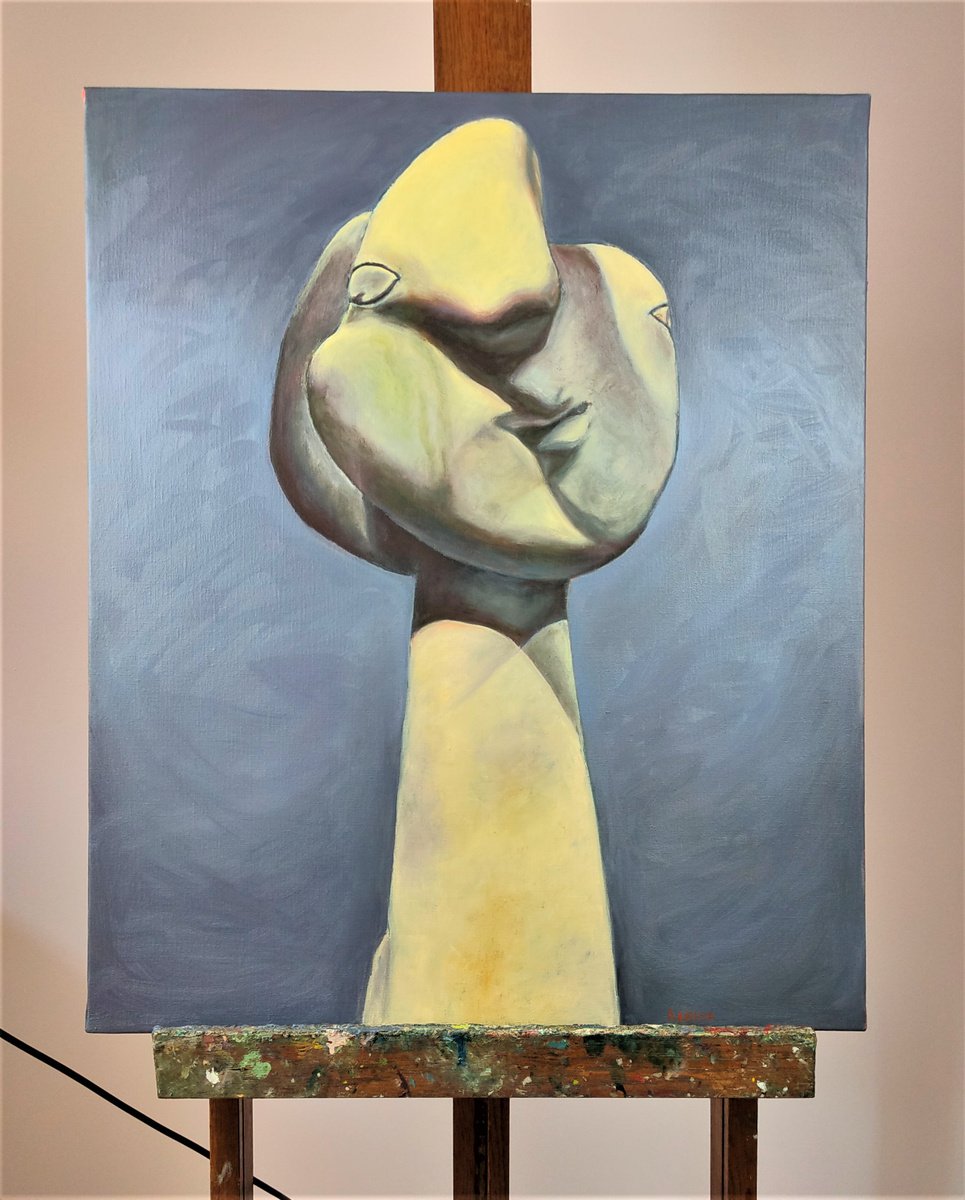 Abstract Portrait Oil Painting By Albina Urbanek, 21 X 26, Ti?te De Femme Au Chignon, Original Artwork