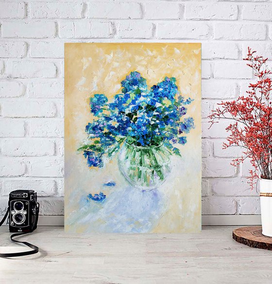 Blue Flowers Painting Bouquet of Forget-me-nots Wall Art