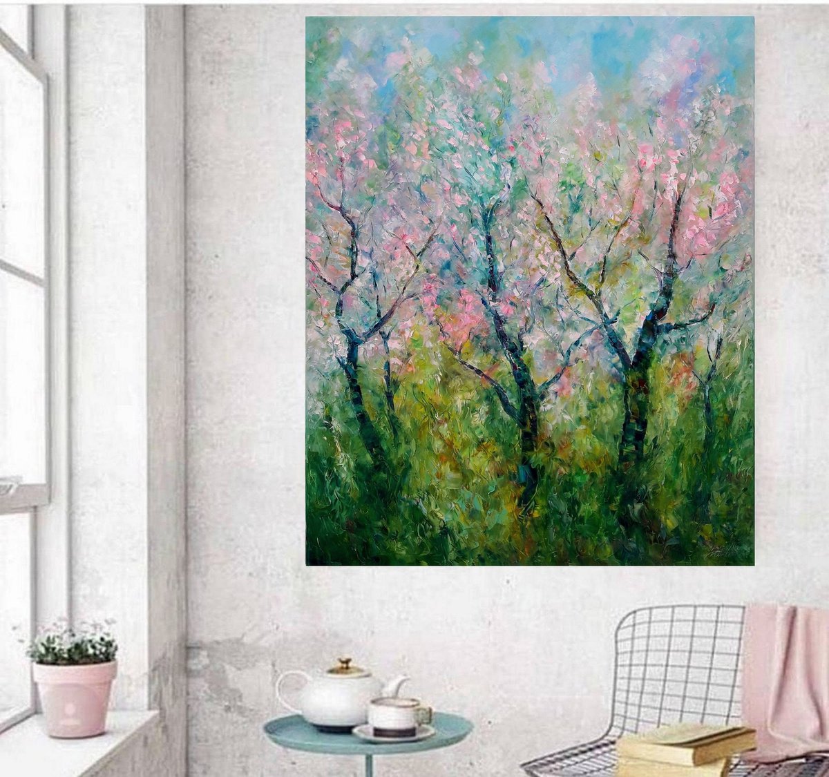 Blooming ?herry painting, Original art, Impasto Art, Sakura artwork, Original Artwork Larg... by Kseniya Kovalenko
