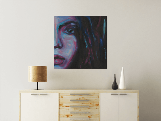 CONNECTED / closeup woman's portrait on extra large original canvas