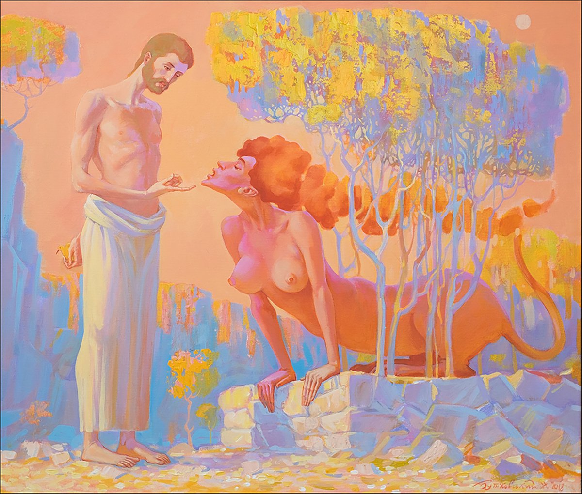 Impressionistic Portrait Acrylic Painting By Nicolay Vydcovsky, 28 X 24", Sphinx Puzzle, Original Artwork