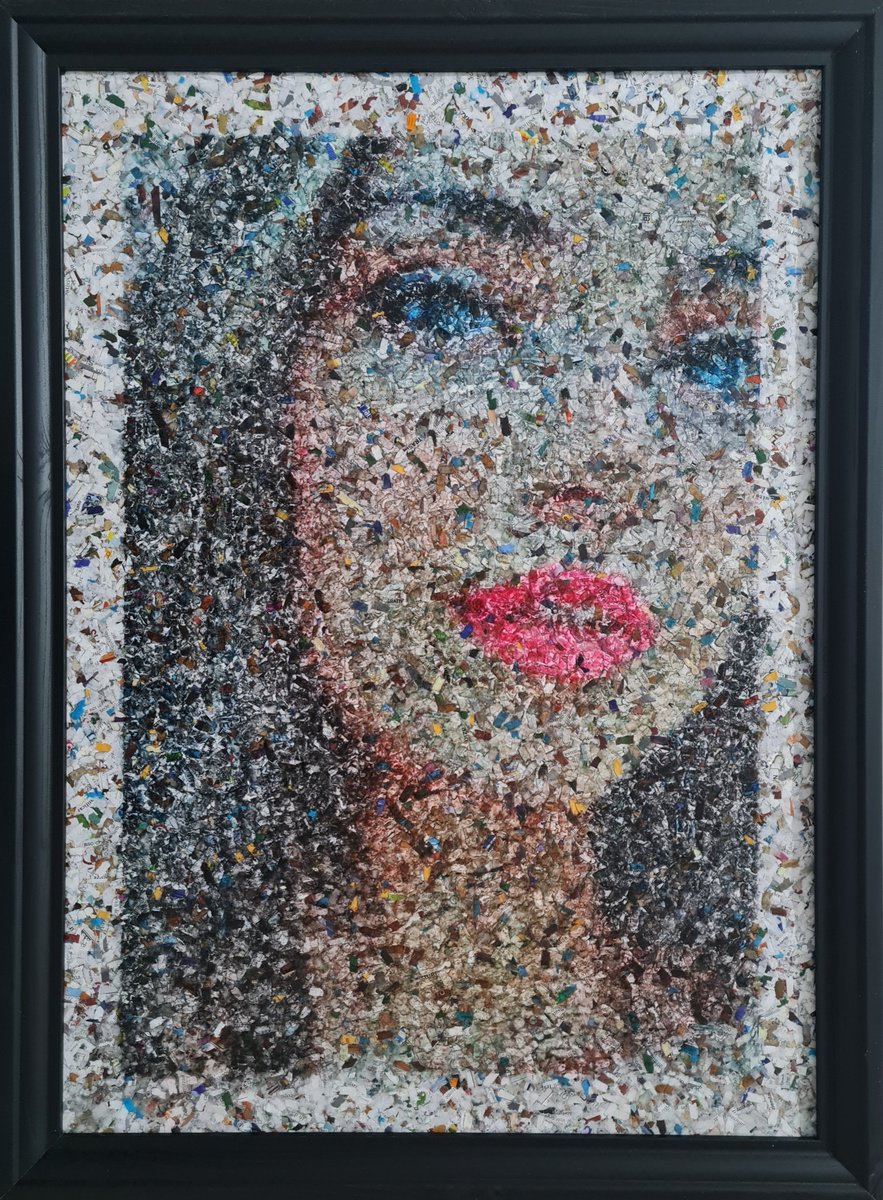 Impressionistic Portrait Collage By Alessio Mazzarulli, 22 X 30, Not Your Doll - 02 (N.662), Original Artwork