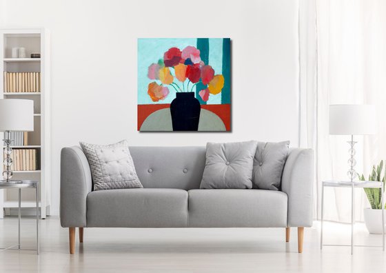 Summer Flowers in a Black Vase