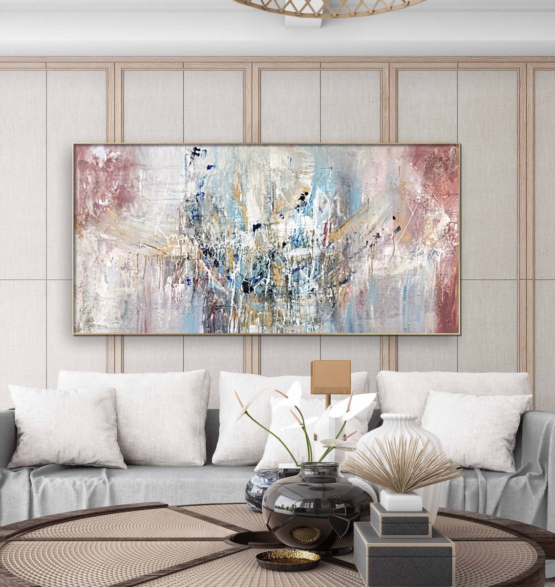 Abstract Painting By Snezana Djordjevic, 63 X 31", Compass-2, Original Artwork