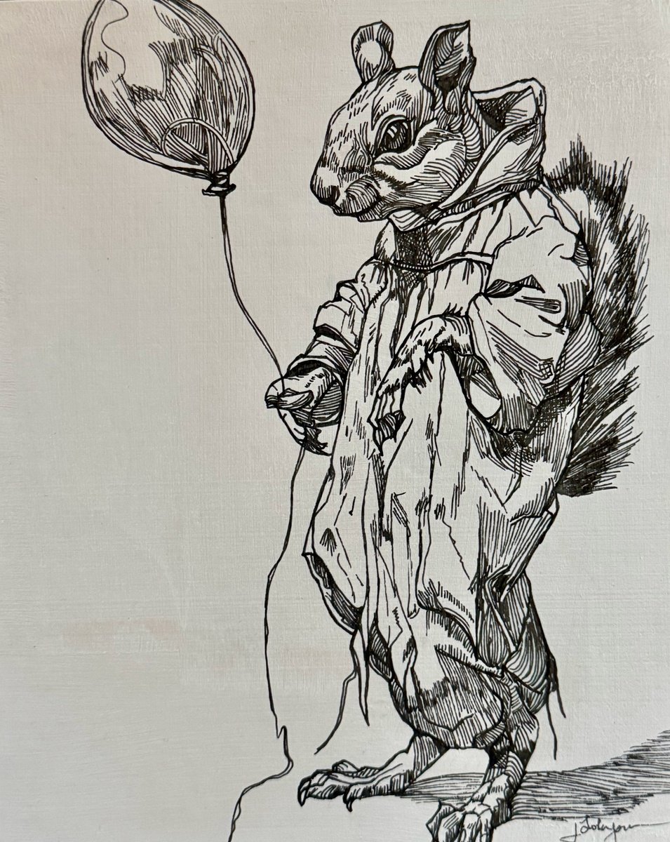 Illustrative Animal Ink Drawing By Lola Jovan, 8 X 10", Embrace Squirrelness, Original Artwork