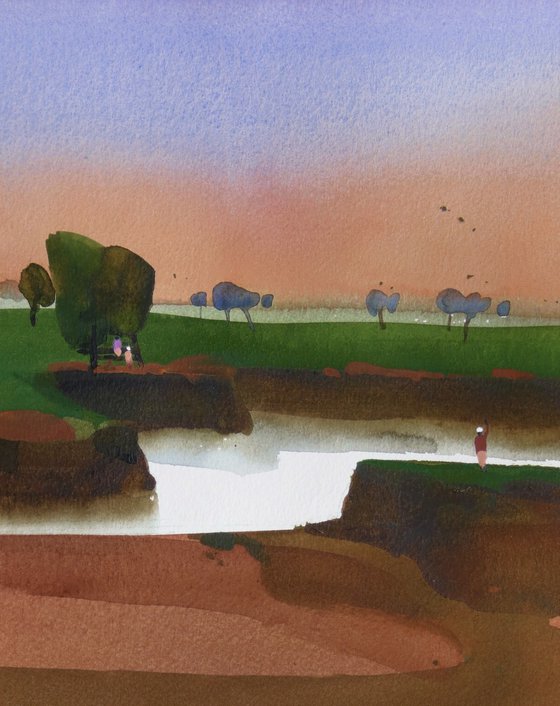Canal glimmers at dawn