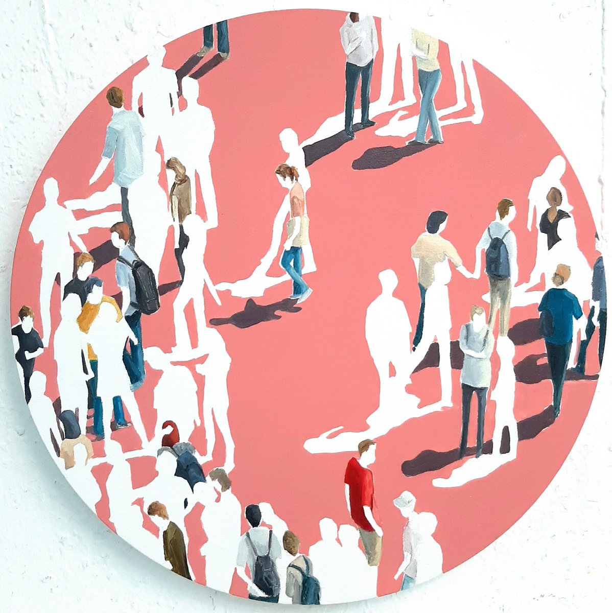 Urban And Pop Cityscapes Oil Painting By Martta Garcia, 16 X 16", No One Among All, Original Artwork