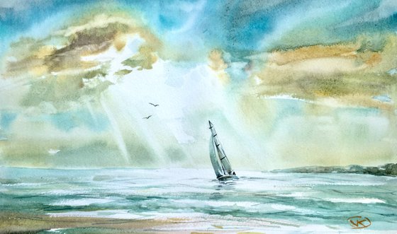 Forward to the sun - Original landscape watercolour painting