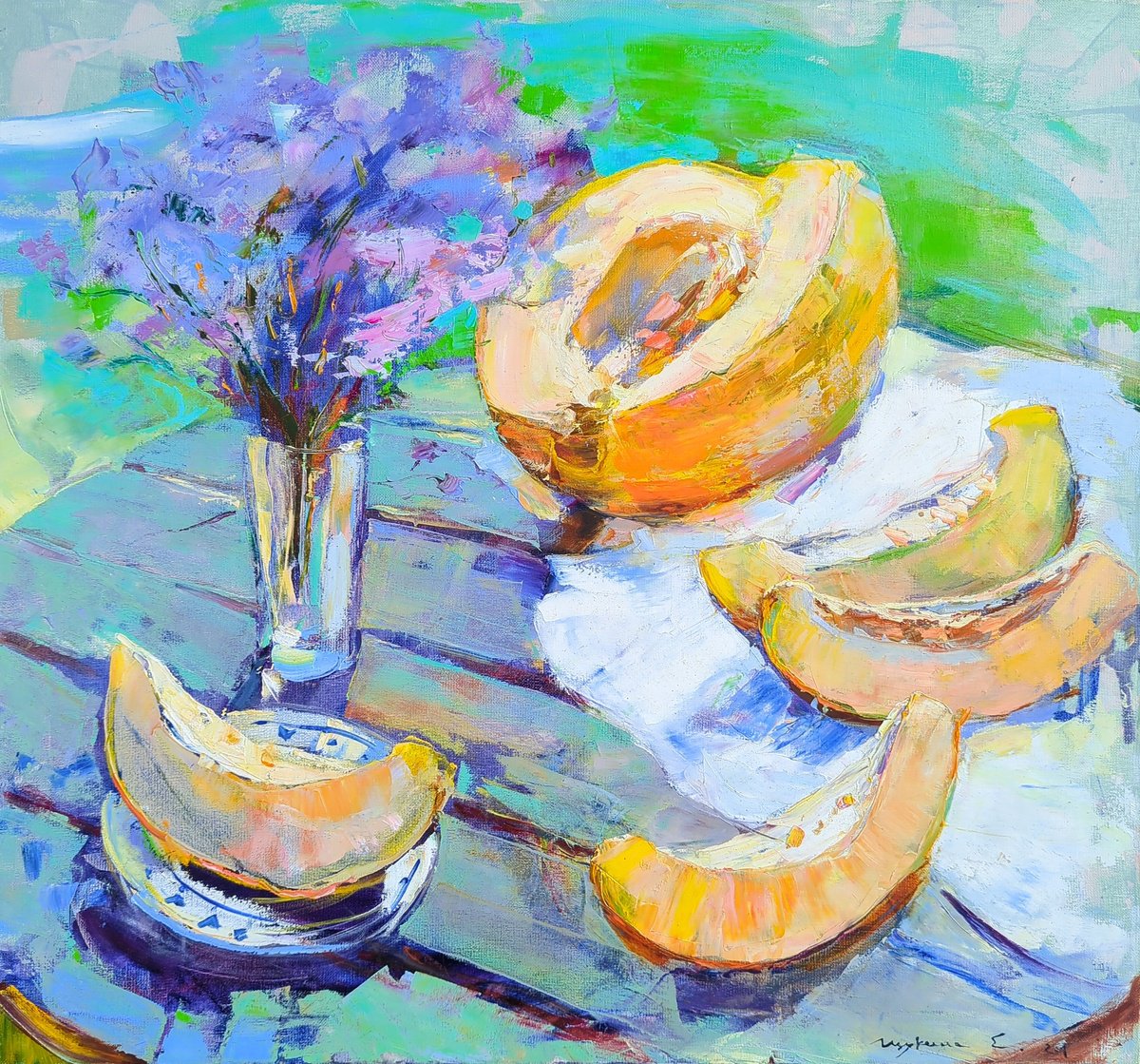 Expressive Oil Painting , Sunny Melons . Summer By Helen Shukina, 28 X 26, Artwork For Sale On Artfinder