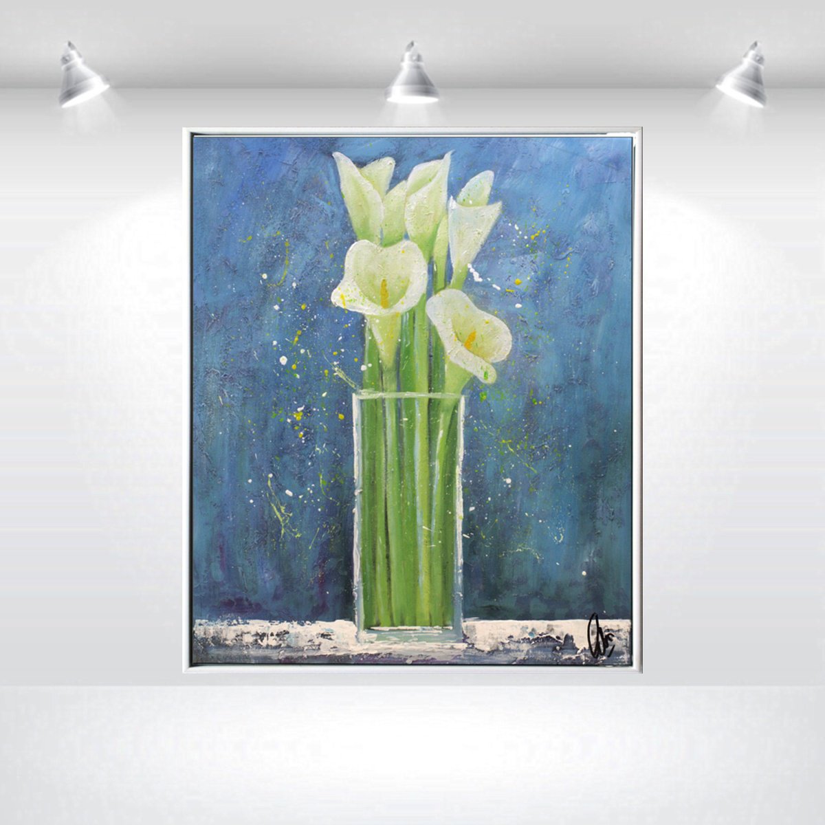 Abstract Botanical Acrylic Painting By Edelgard Schroer, 21 X 25, Calla Elegance, Original Artwork