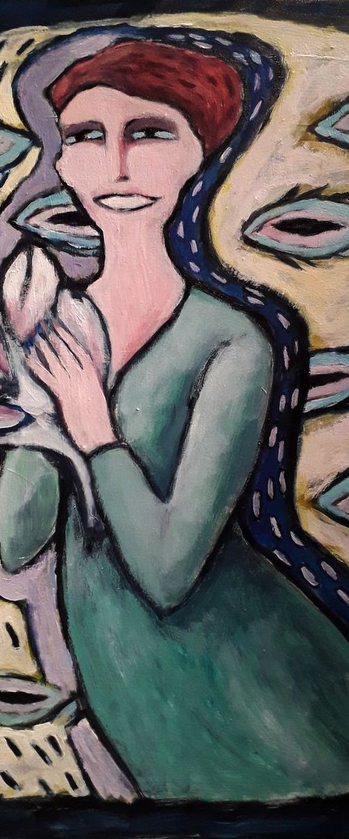 A girl with flowers by Lu Sakhno